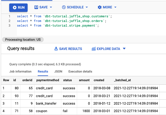 Bigquery Query Results