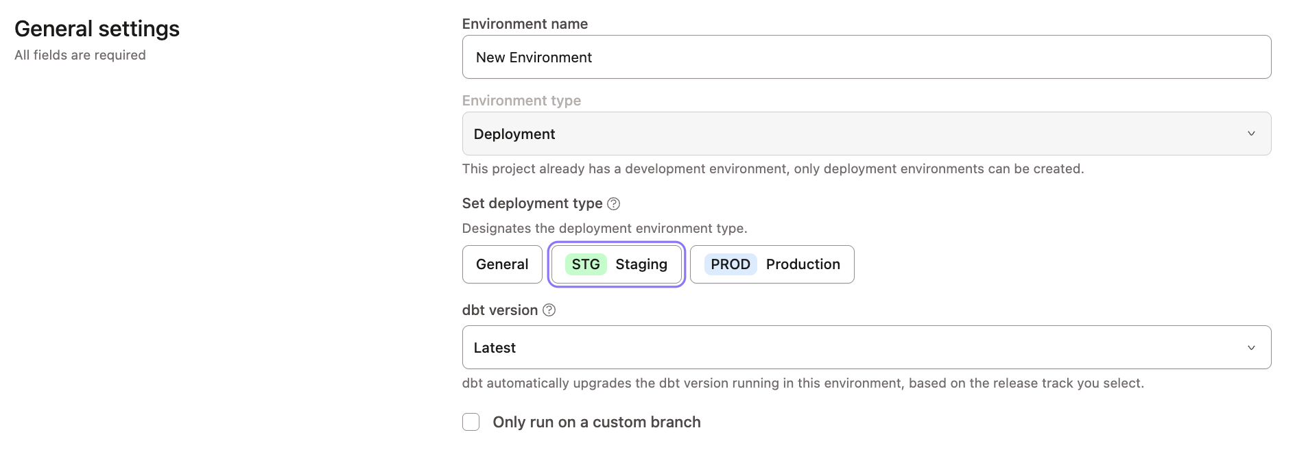 Create a staging environment