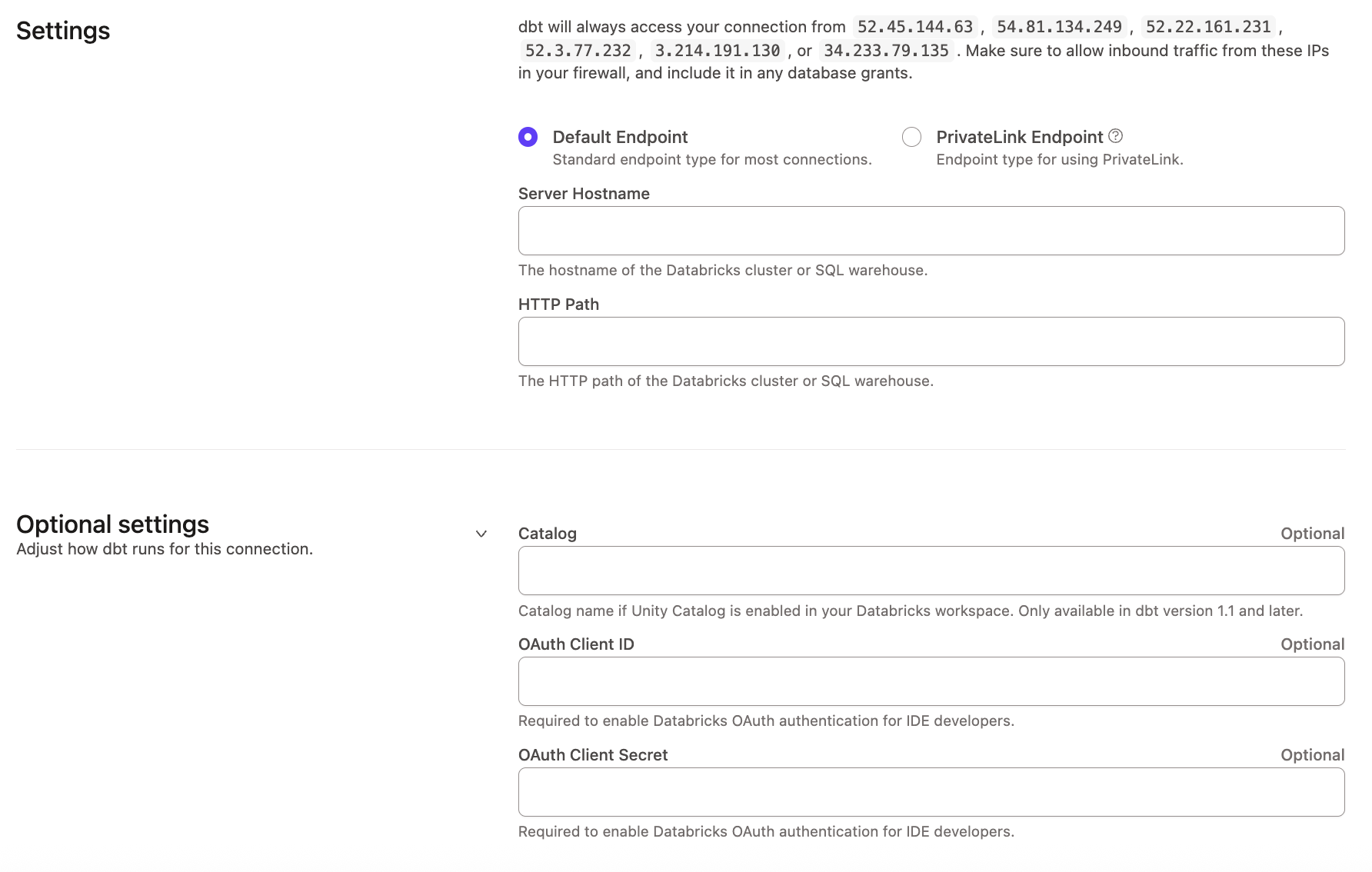 Configuring a Databricks connection using the dbt-databricks adapter