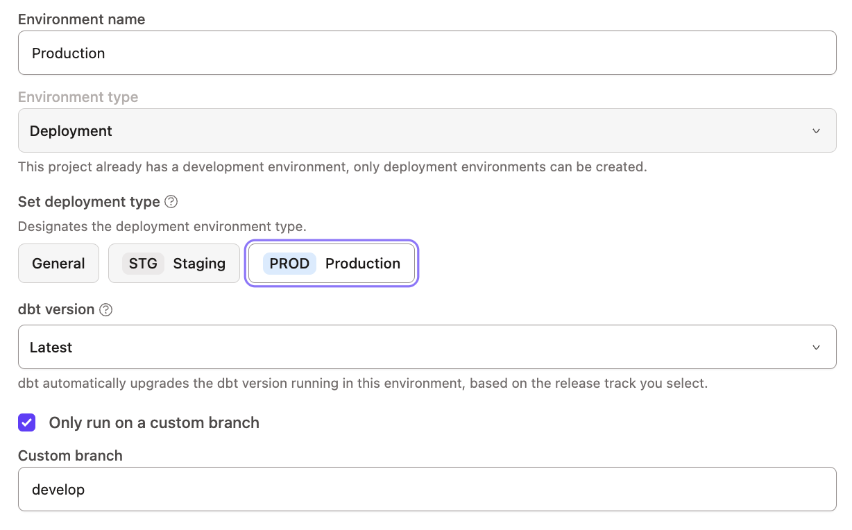 A demonstration of configuring a custom branch for an environment