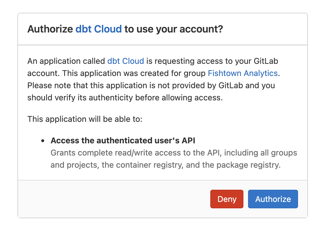 Authorizing the dbt Cloud app for developers