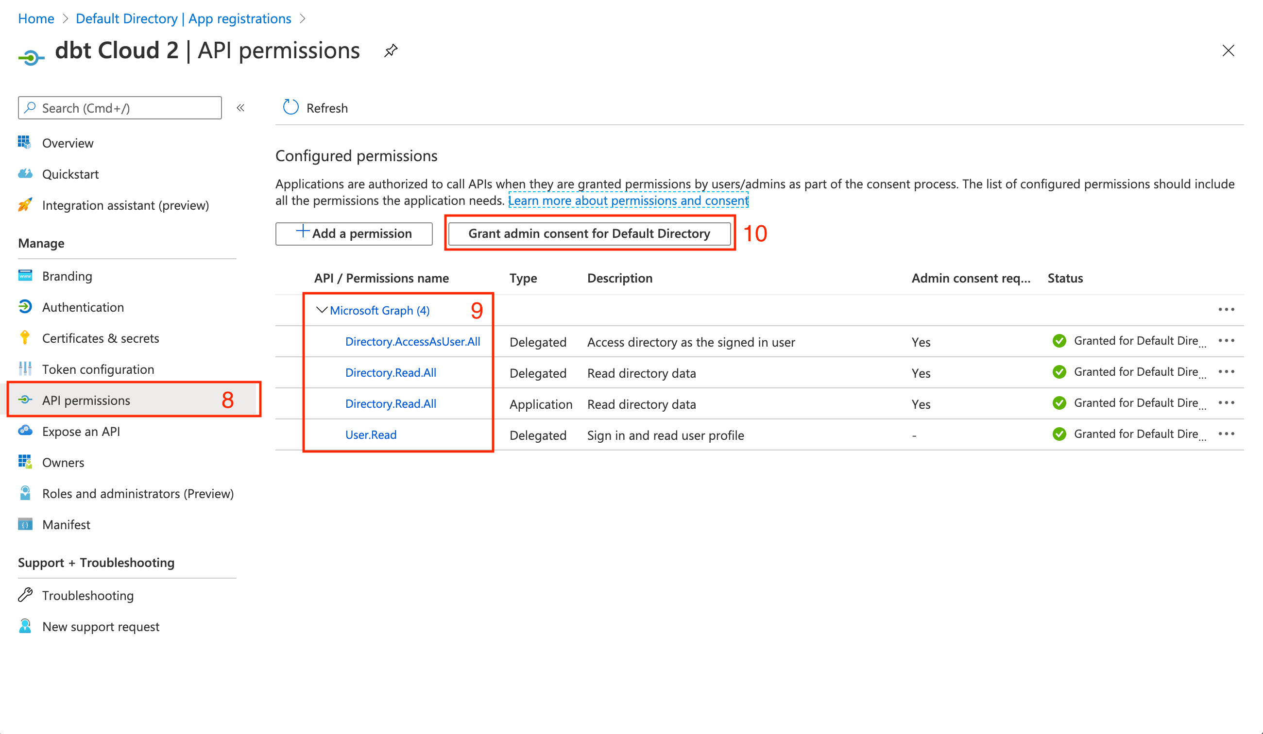 Configuring application permissions Configuring application permissions