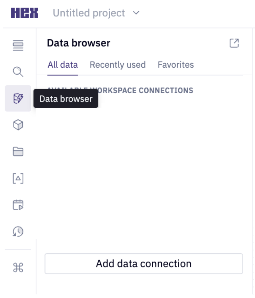 Select 'Data browser' and then 'Add a data connection' to connect to Snowflake.