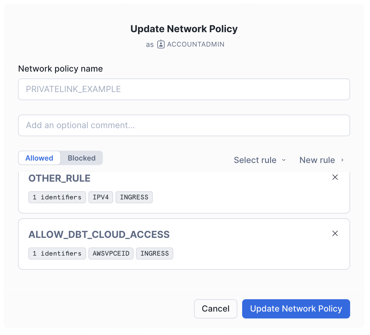 Update Network Policy