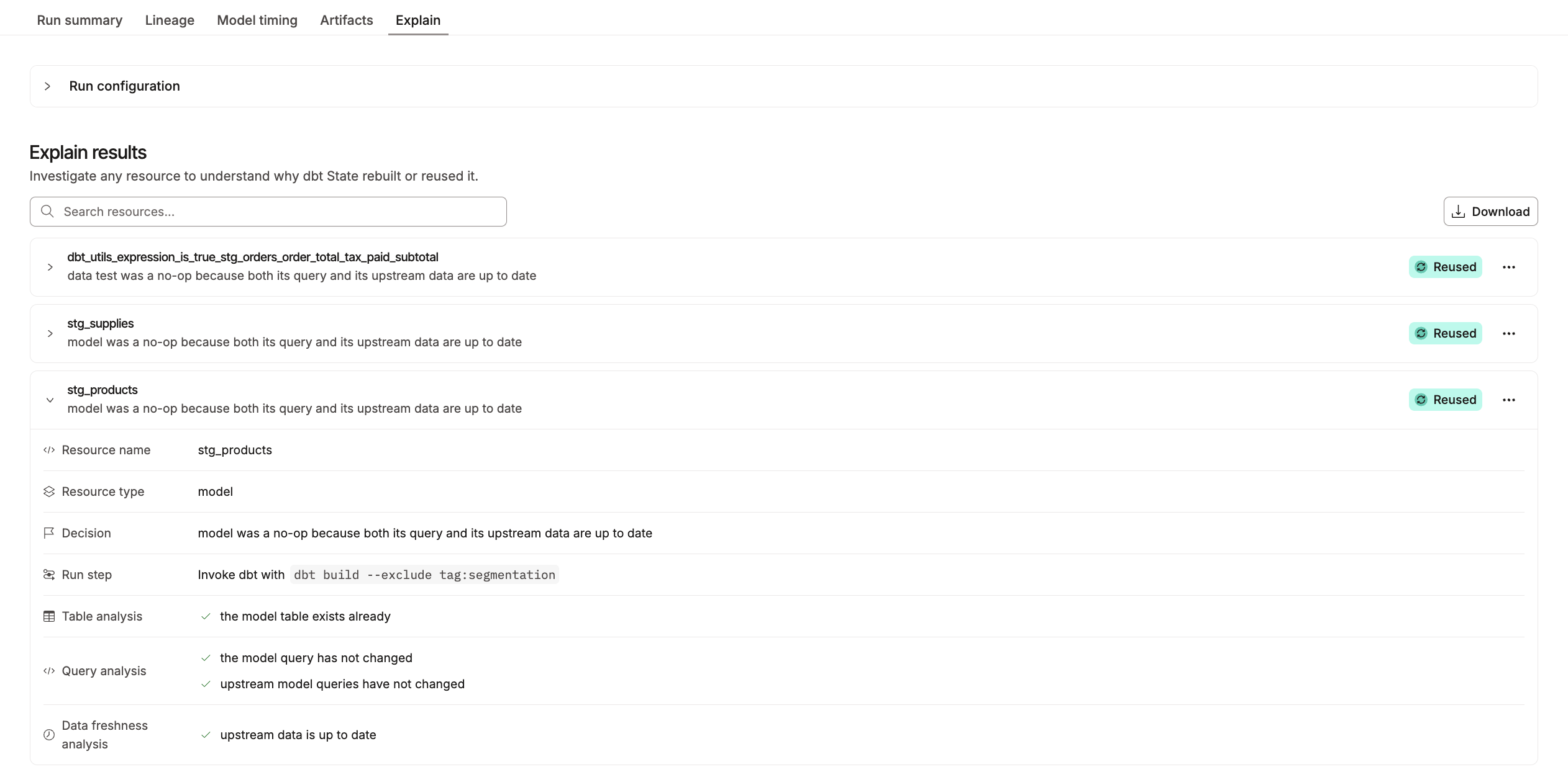 Explain tab showing the decision breakdown