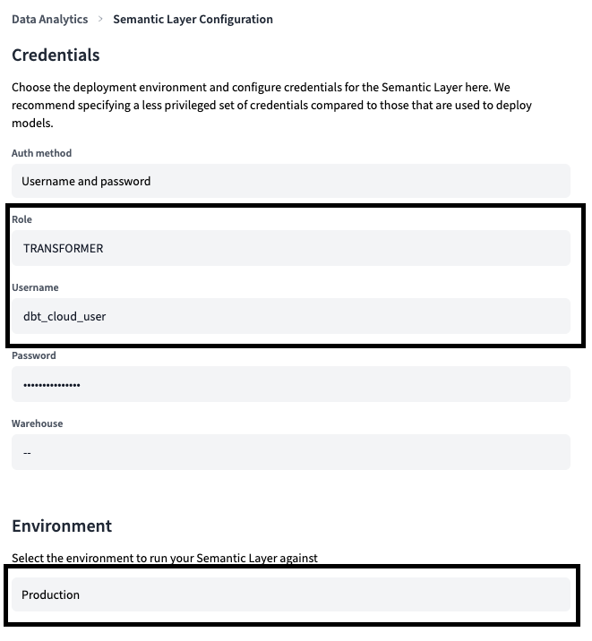 Semantic Layer credentials Semantic Layer credentials