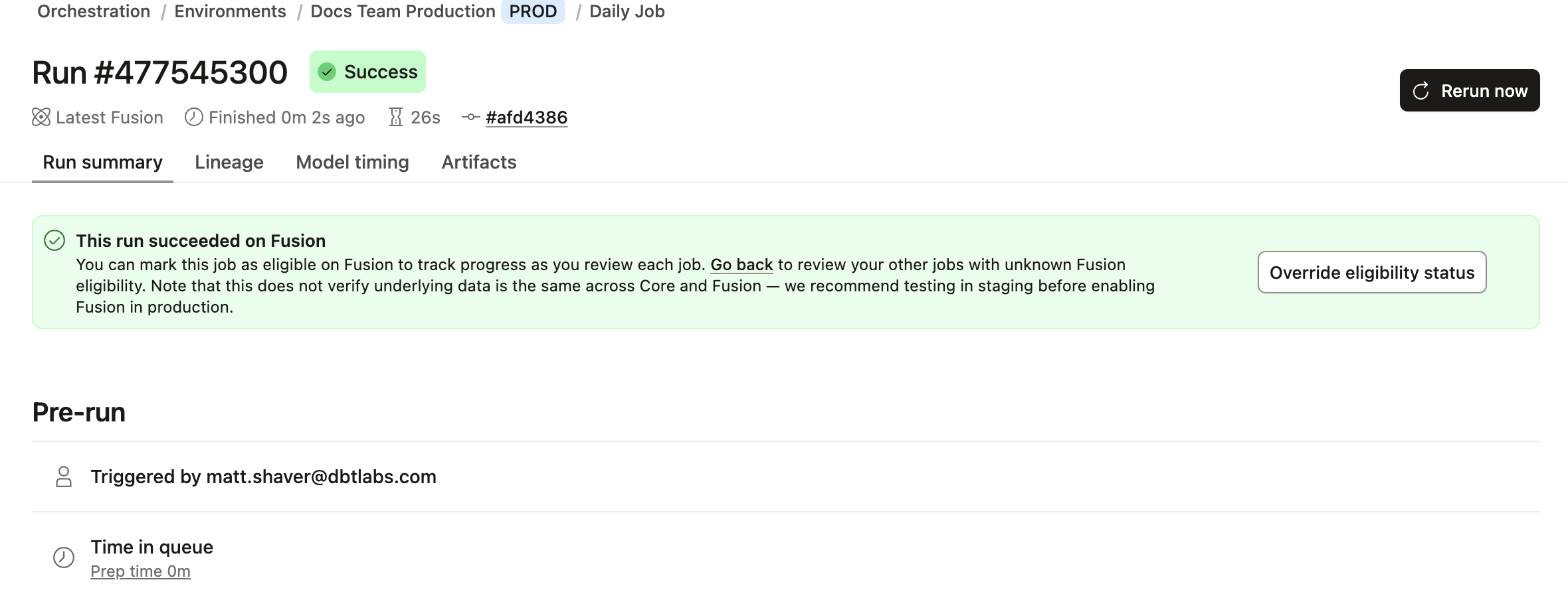 Override the eligibility status of a successful job.