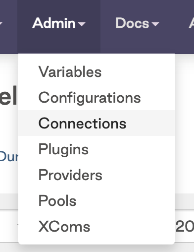 Airflow connections menu Airflow connections menu