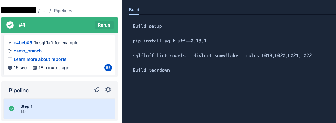 Image showing the Bitbucket action for lint on push Image showing the Bitbucket action for lint on push