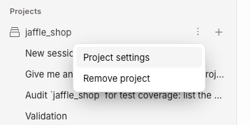 The project row ellipsis menu with Project settings and Remove project